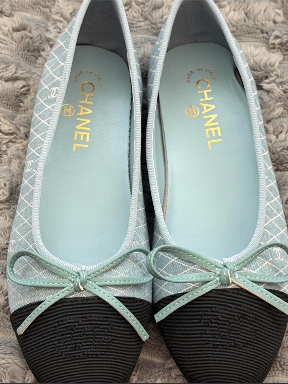 Light Blue & Black Women's Ballet Flat with Bow